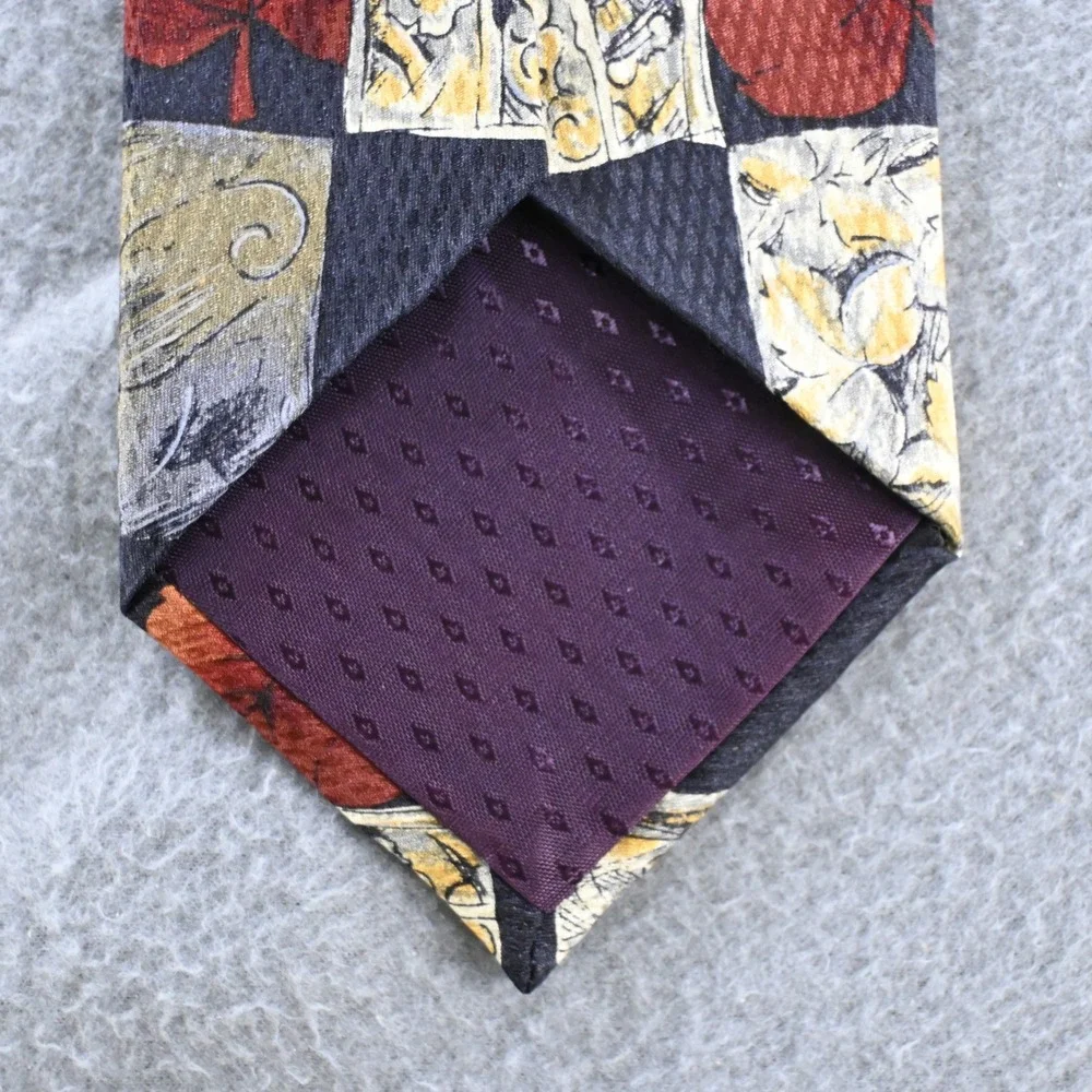 Marc Andrew Mens Vintage Patchwork Leaf Silk Necktie OS Black Multicolor